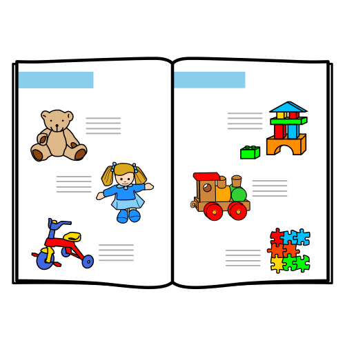 Pictograma de catálogo de juguetes para niños con autismo y TEA