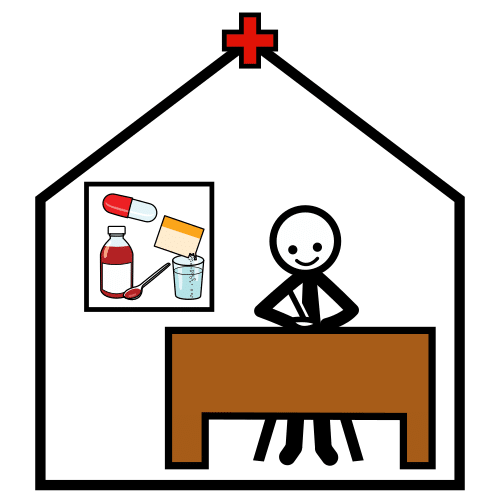 Pictograma de centro de salud para niños con TEA