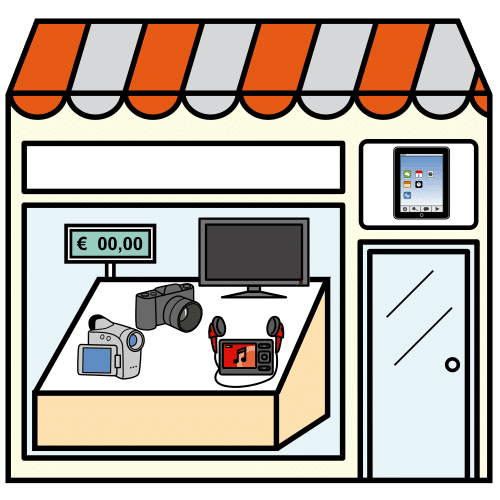 Pictograma de tienda de electrónica para niños con TEA