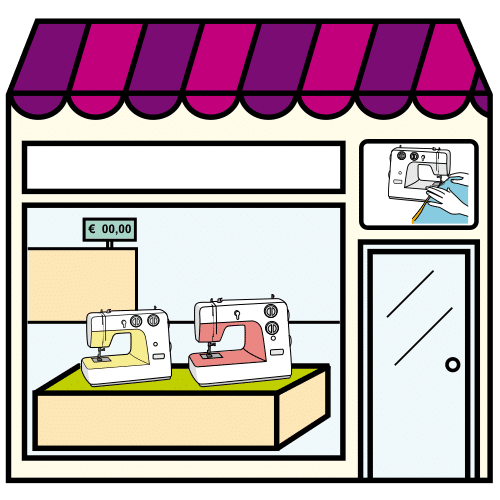 Pictograma de tienda de máquinas de coser para niños con TEA