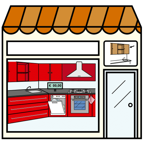 Pictograma de tienda de muebles de cocina para niños con TEA