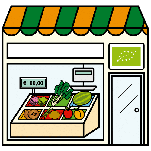 Pictograma de tienda de productos ecológicos para niños con TEA