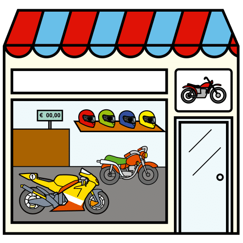 Pictograma de tienda de motos para niños con TEA
