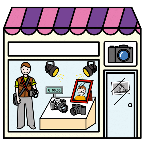 Pictograma de tienda de fotografía para niños con TEA