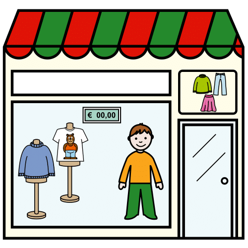 Pictograma de tienda de ropa para niños con TEA