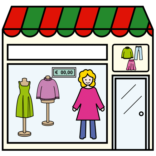 Pictograma de tienda de ropa para niños con TEA