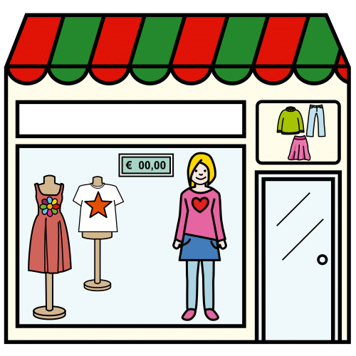 Pictograma de tienda de ropa para niños con TEA