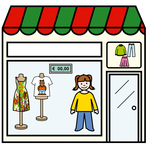 Pictograma de tienda de ropa para niños con TEA