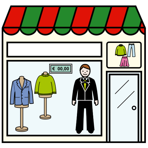 Pictograma de tienda de ropa para niños con TEA