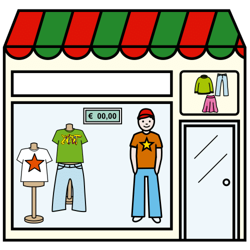 Pictograma de tienda de ropa para niños con TEA