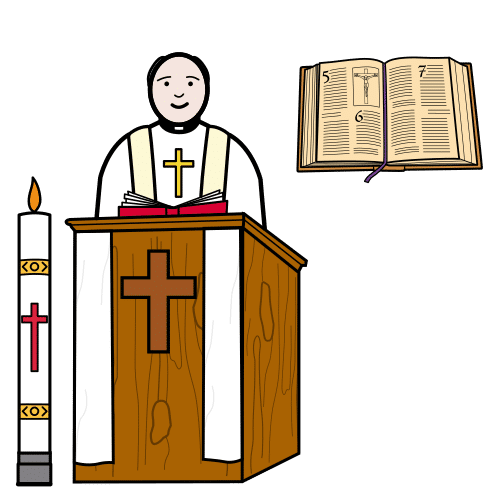 Pictograma de lectura del Santo Evangelio para niños con autismo y TEA