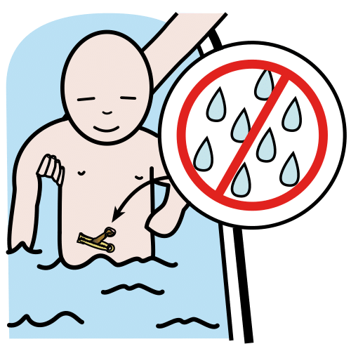 Pictograma de prohibido mojar el cordón umbilical para niños con autismo y TEA