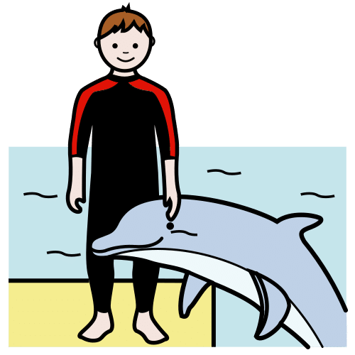 Pictograma de delfinoterapia para niños con autismo y TEA