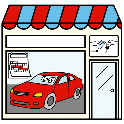 Pictograma de tienda de alquiler de coches para niños con TEA
