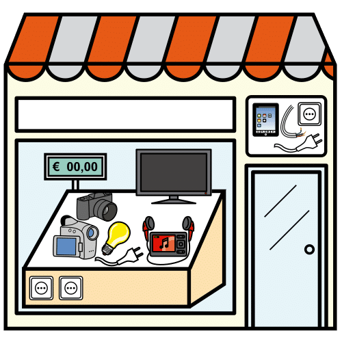 Pictograma de tienda de electrónica y electricidad para niños con TEA