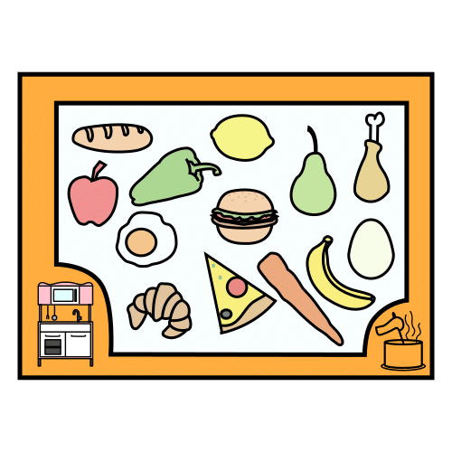 Pictograma de alimentos de juguete para niños con autismo y TEA