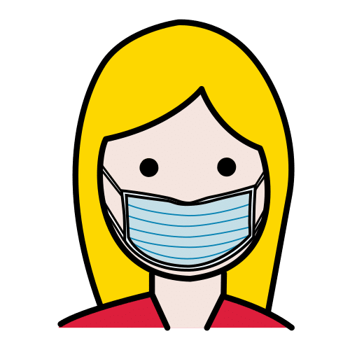 Pictograma de niña con mascarilla para niños con autismo y TEA