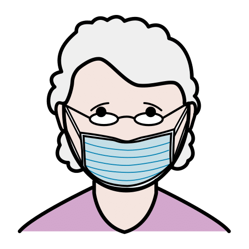 Pictograma de anciana con mascarilla para niños con autismo y TEA