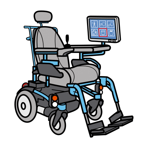 Pictograma de silla con comunicador para niños con autismo y TEA
