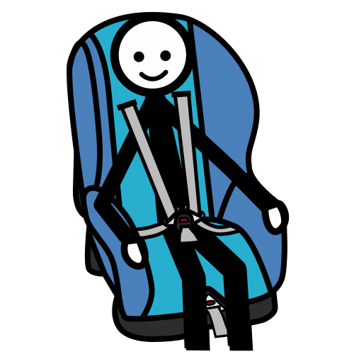 Pictograma de sentar en el asiento de seguridad para niños con autismo y TEA