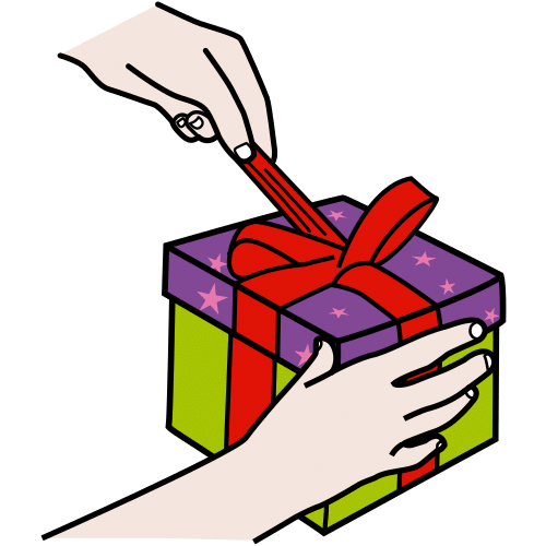 Pictograma de abrir un regalo para niños con TEA