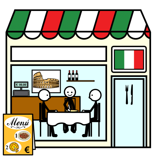 Pictograma de restaurante italiano para niños con TEA