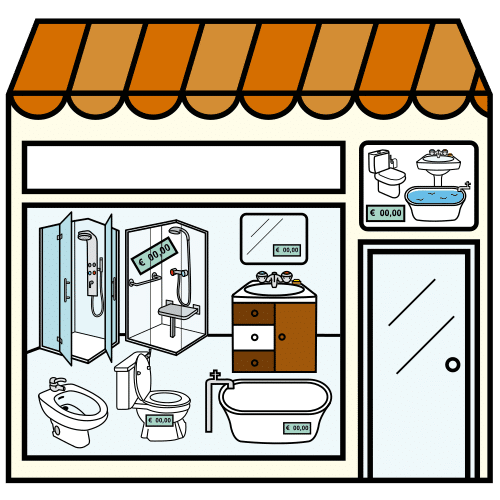 Pictograma de tienda de muebles de baño para niños con TEA