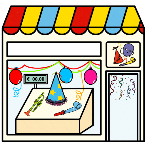 Pictograma de tienda de artículos de fiesta para niños con autismo y TEA