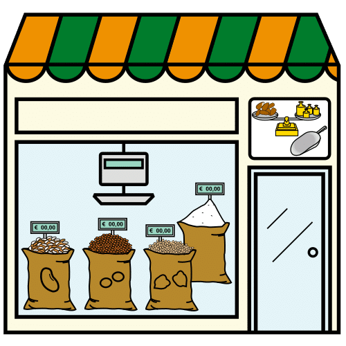 Pictograma de tienda de productos a granel para niños con TEA