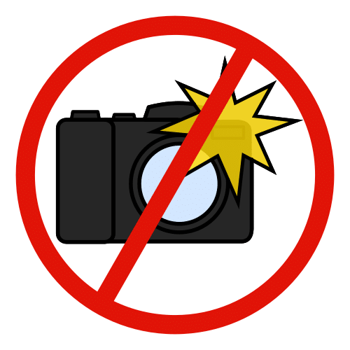 Pictograma de prohibido hacer fotos con flash para niños con autismo y TEA