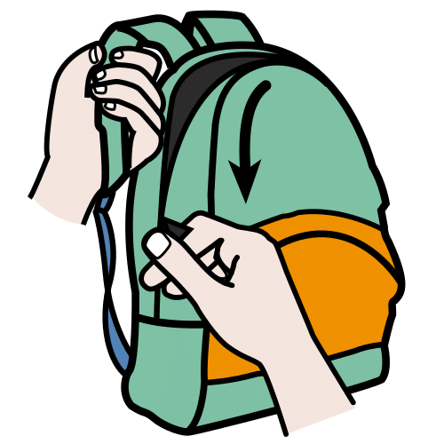 Pictograma de abrir la mochila para niños con TEA
