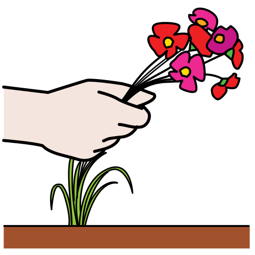 Pictograma de arrancar flores para niños con autismo y TEA