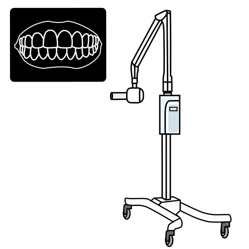 Pictograma de equipo de radiografía dental para niños con autismo y TEA