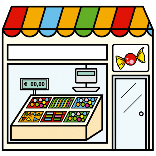 Pictograma de tienda de caramelos para niños con autismo y TEA
