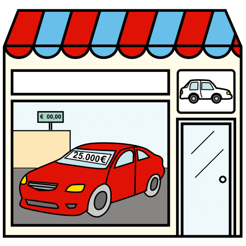 Pictograma de tienda de coches para niños con autismo y TEA